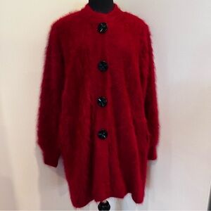 Venesha Vintage Red Angora Blend Oversized Coat Cardigan Jacket Large Holiday